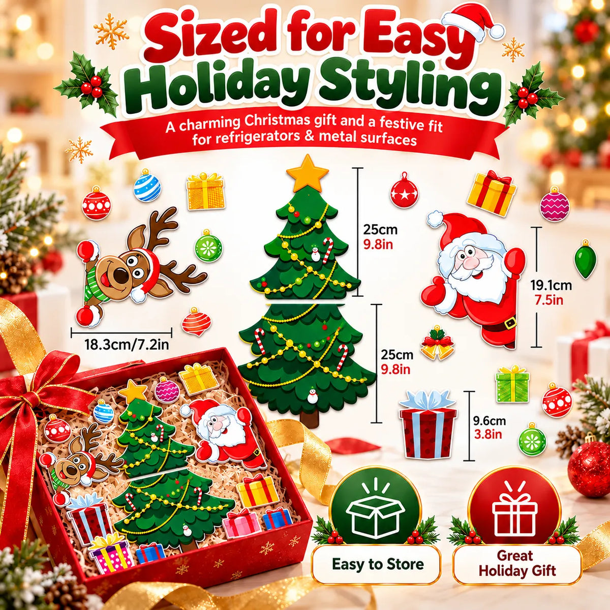 🎁Christmas Refrigerator Magnets – DIY Santa, Reindeer & Christmas Tree Decor