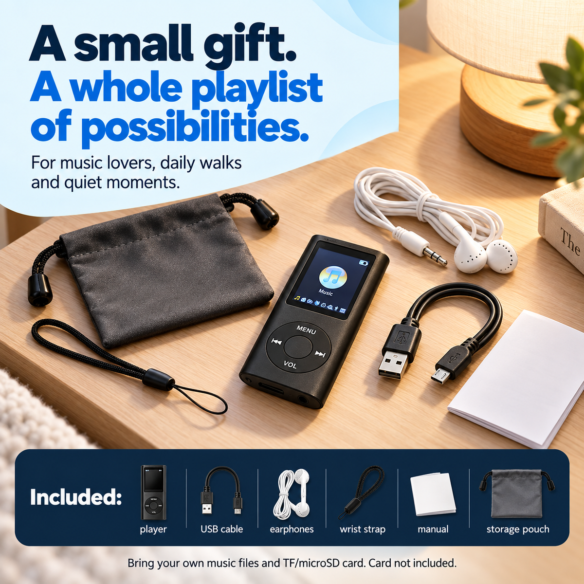 🎵 Pocket MP3 Player – Offline Music, Bluetooth Audio & LCD Screen