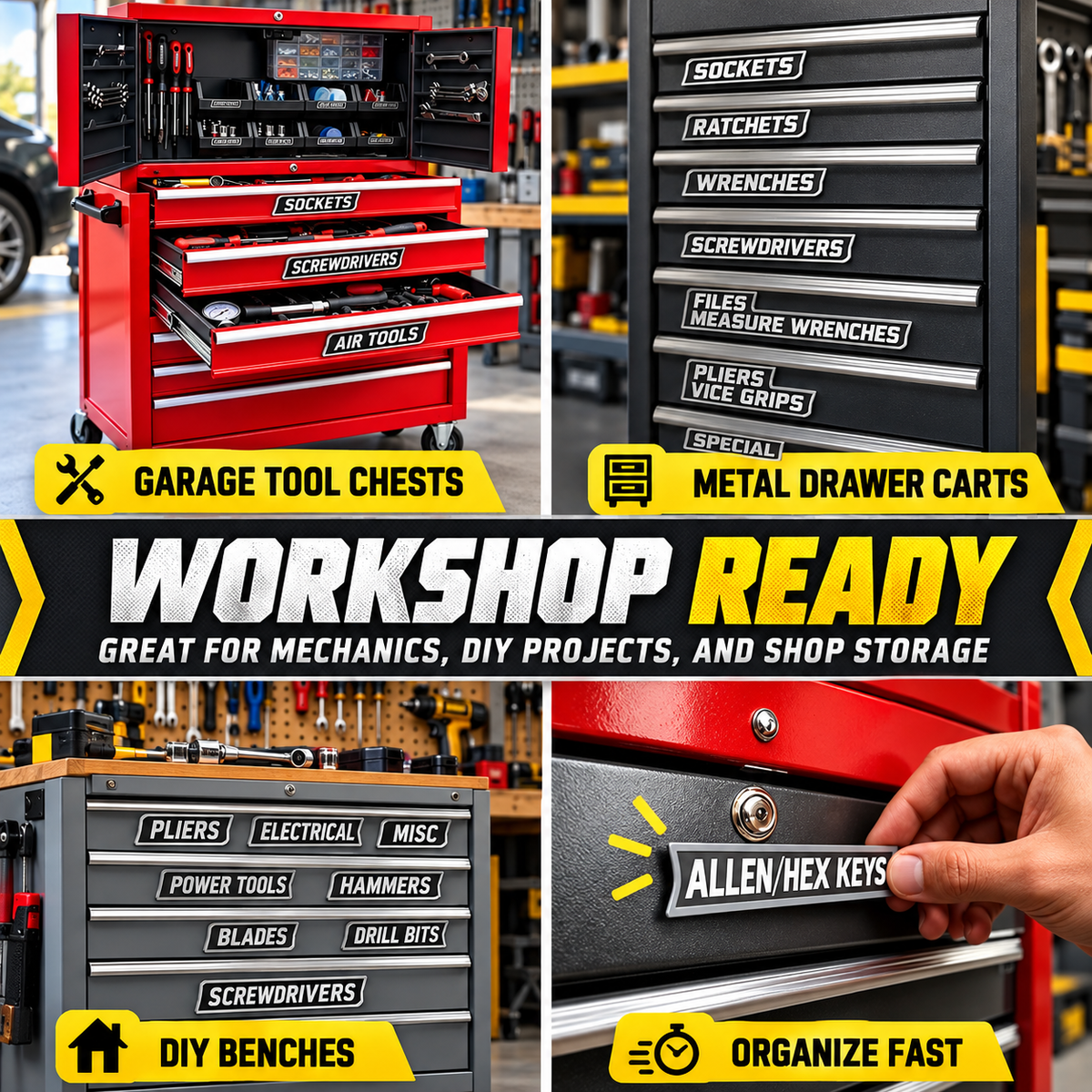 🌟12-Pack Premium Magnetic Rectangular Toolbox Labels