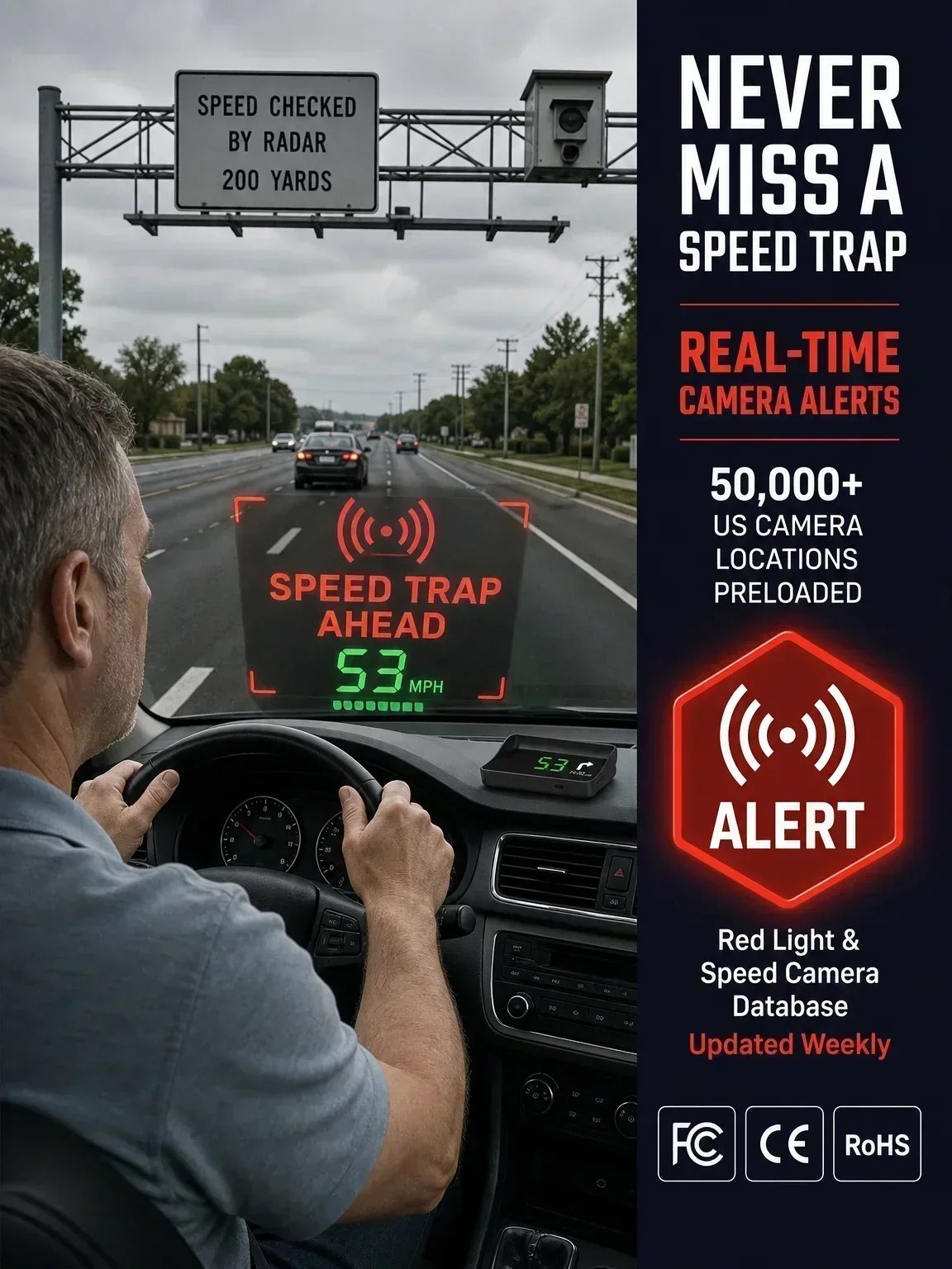 Universal GPS Car Speedometer HUD (MPH/KMH) - Plug & Play Windshield Projector for All Cars