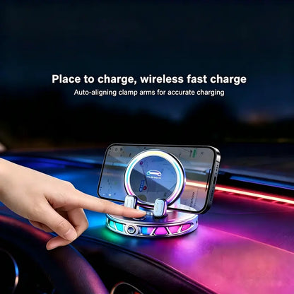 Smart 360° Wireless Charging Car Mount with RGB Ambient Lighting