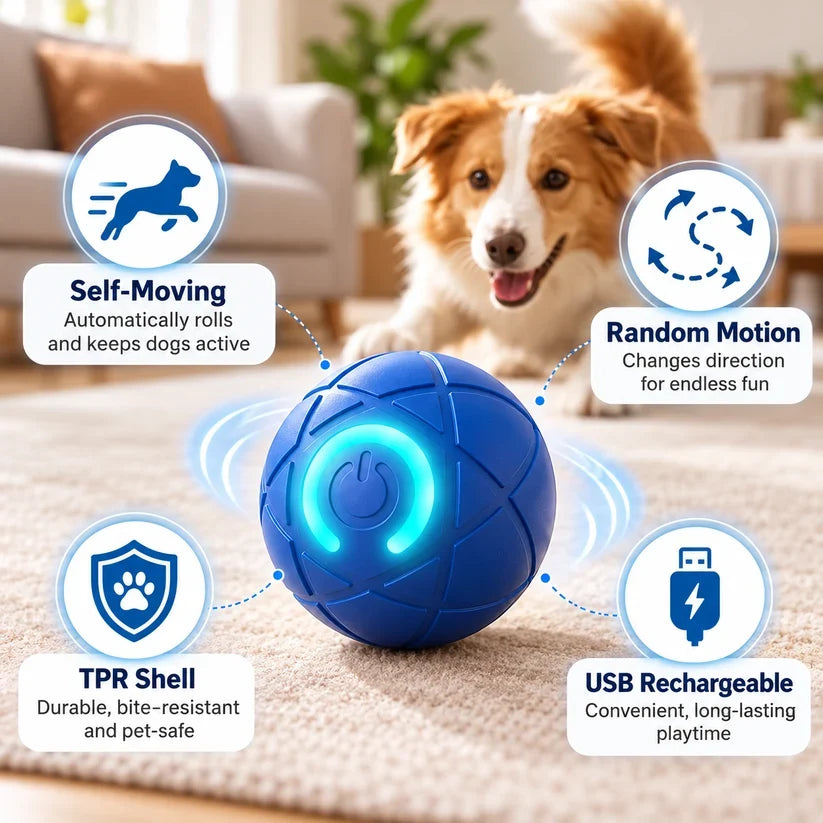 🔥Last day 50% OFF-Self-Moving Interactive Dog Ball – USB Rechargeable Pet Toy