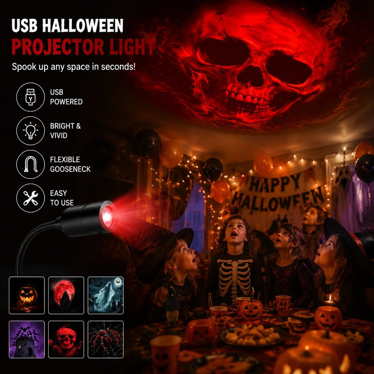💯Plug-&-Play HD Star Projector: Halloween 6 Different Designs