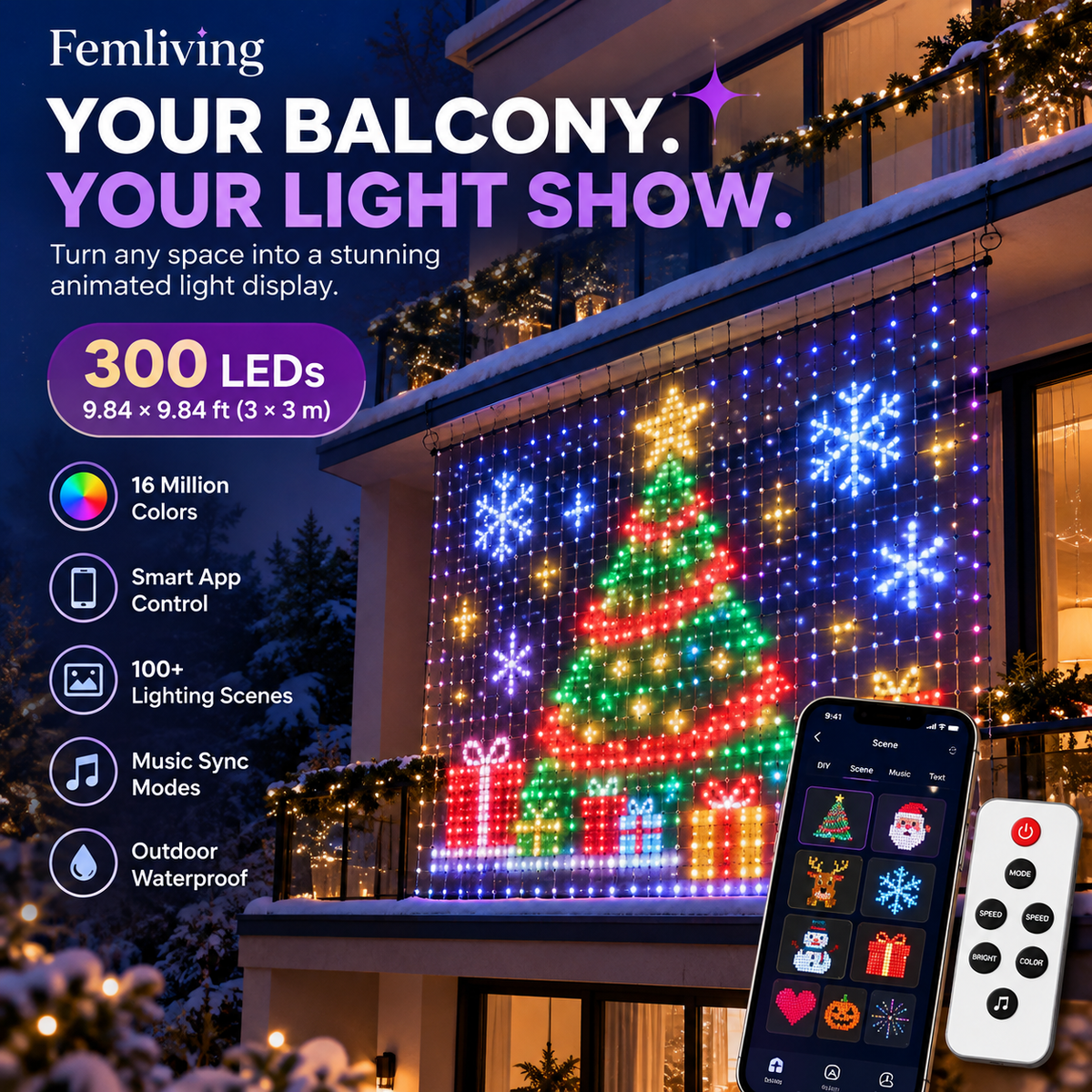 🎄📱Smart LED Curtain Lights – Upload Your Own Pictures & Animations ✨