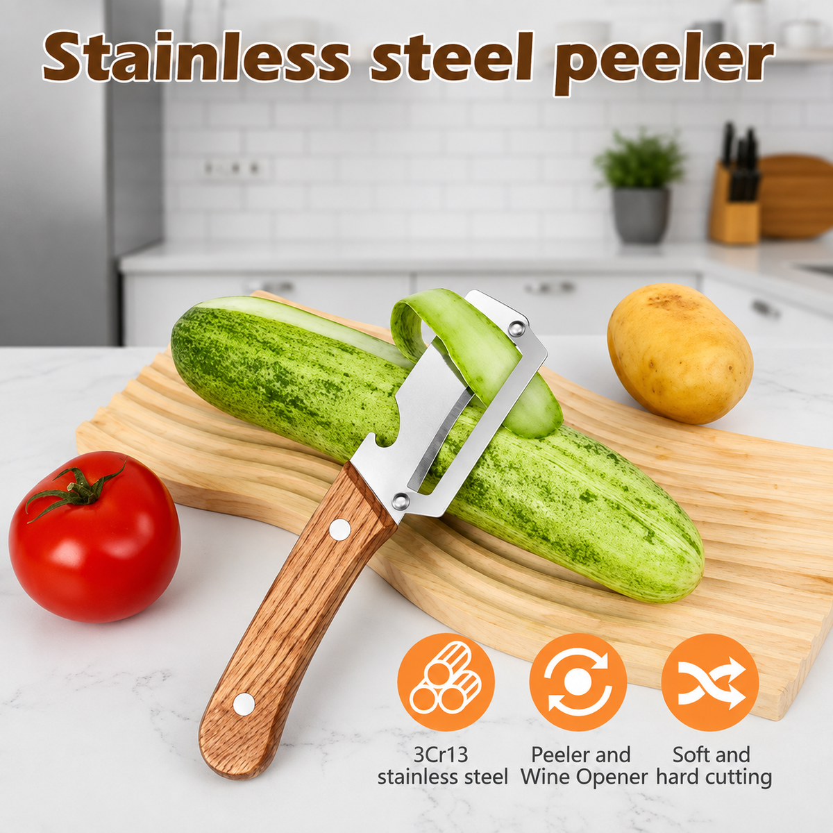 🔥Wooden-Handled Stainless Steel Sharp Peeler