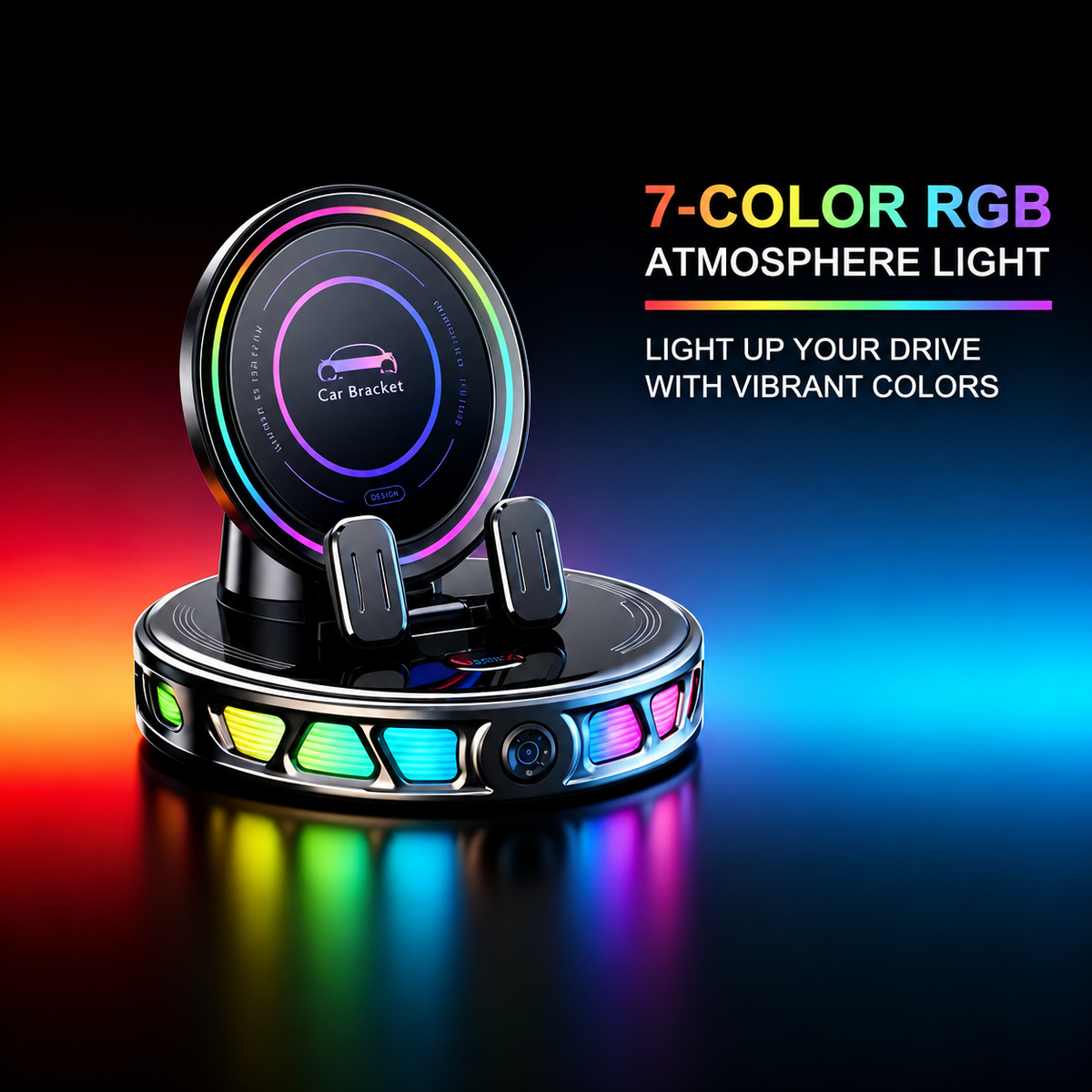 Smart 360° Wireless Charging Car Mount with RGB Ambient Lighting