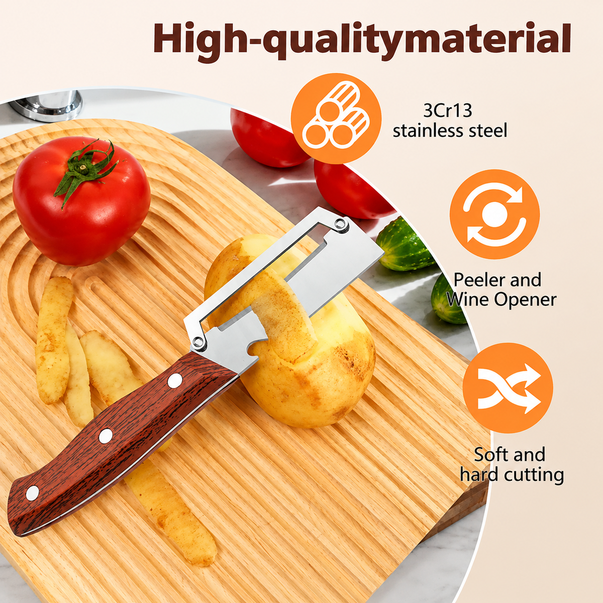 🔥Wooden-Handled Stainless Steel Sharp Peeler