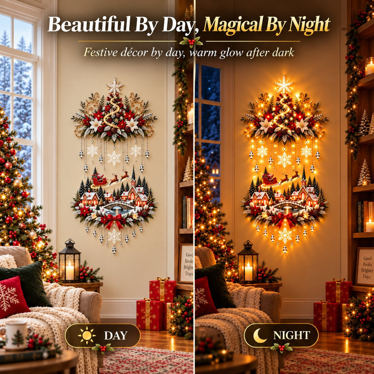 🎄2D Illuminated Christmas Village Wall Hanging – Warm LED Christmas Wall Decor for Home✨️