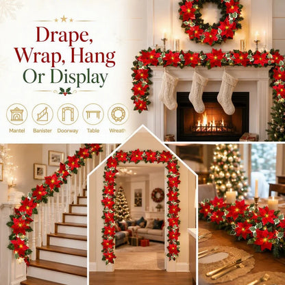 🎄 Christmas Poinsettia Garland Lights – Bring Warmth & Holiday Joy Home