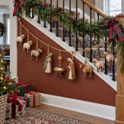 🎄 Handcrafted Wooden Nativity Garland – Rustic Christmas Decor