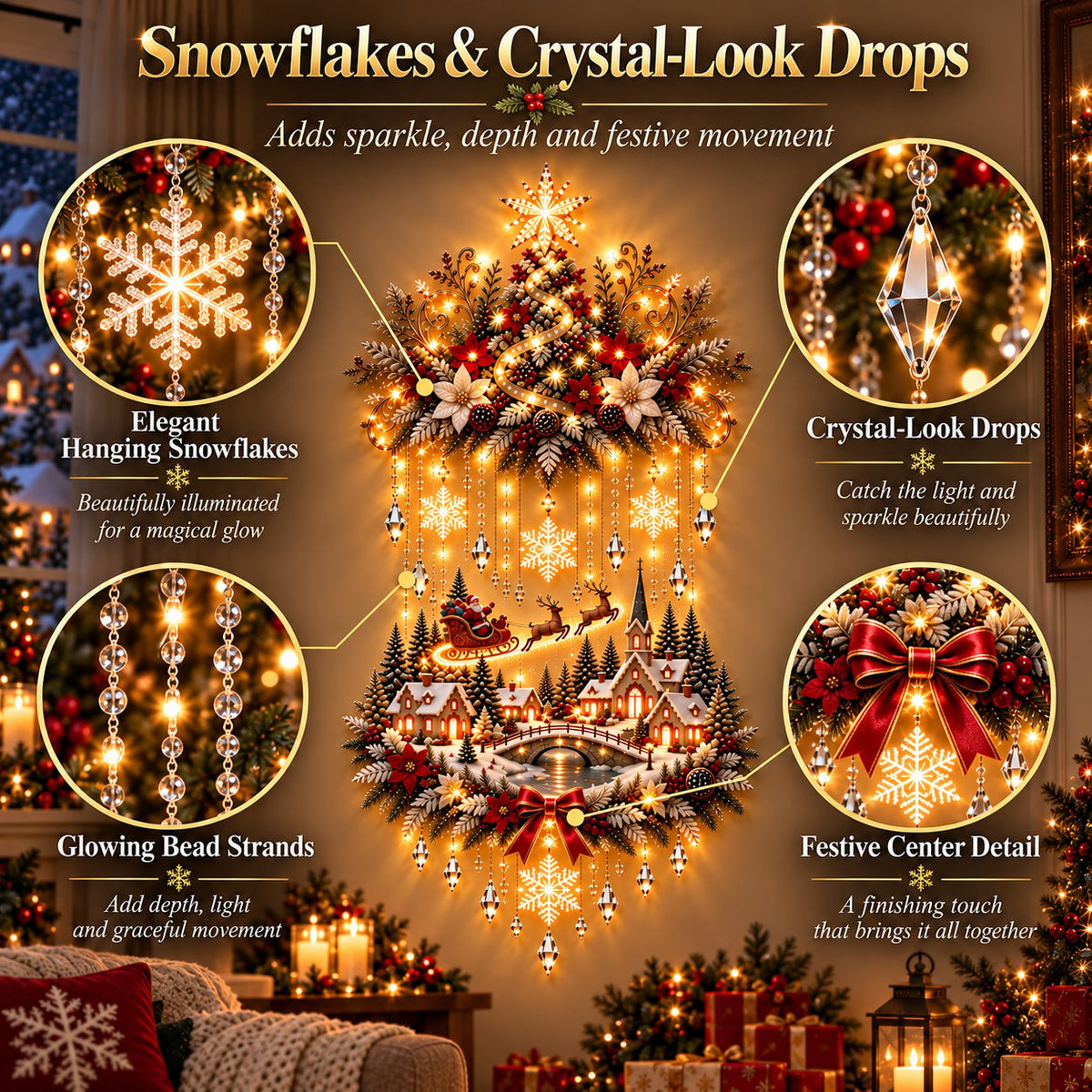 🎄2D Illuminated Christmas Village Wall Hanging – Warm LED Christmas Wall Decor for Home✨️