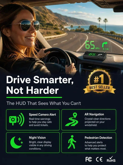 Universal GPS Car Speedometer HUD (MPH/KMH) - Plug & Play Windshield Projector for All Cars