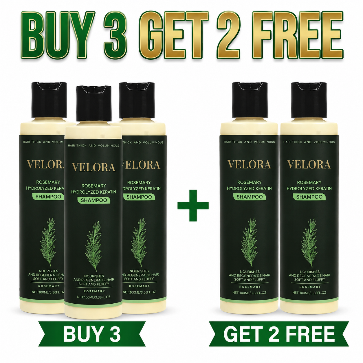 VELORA Rosemary Shampoo, Stimulate Regrowth for Thick Voluminous Hair