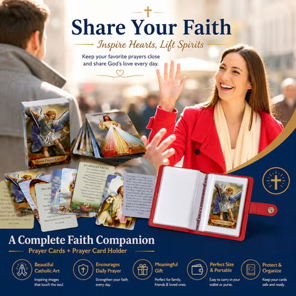 ✝️ Catholic PU Leather Holy Card Holder – Pocket Prayer Card Organizer with Snap Closure