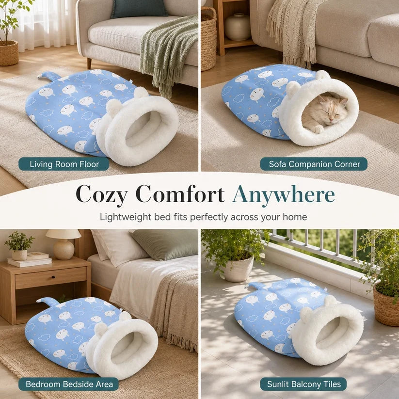 🔥Last Day 50% OFF – 🐱Cozy Warm Hooded Pet Cave Bed - Semi-Enclosed Winter Cat Sleeping Bag