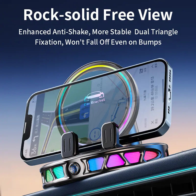 Smart 360° Wireless Charging Car Mount with RGB Ambient Lighting
