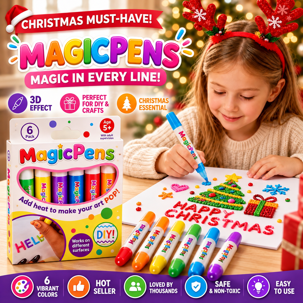 🎄🎁 Best Christmas Gift Ever! 🔮 Magic Pen – Draw 3D with One Stroke! ✨ DIY Bubble Magic Drawing Pens