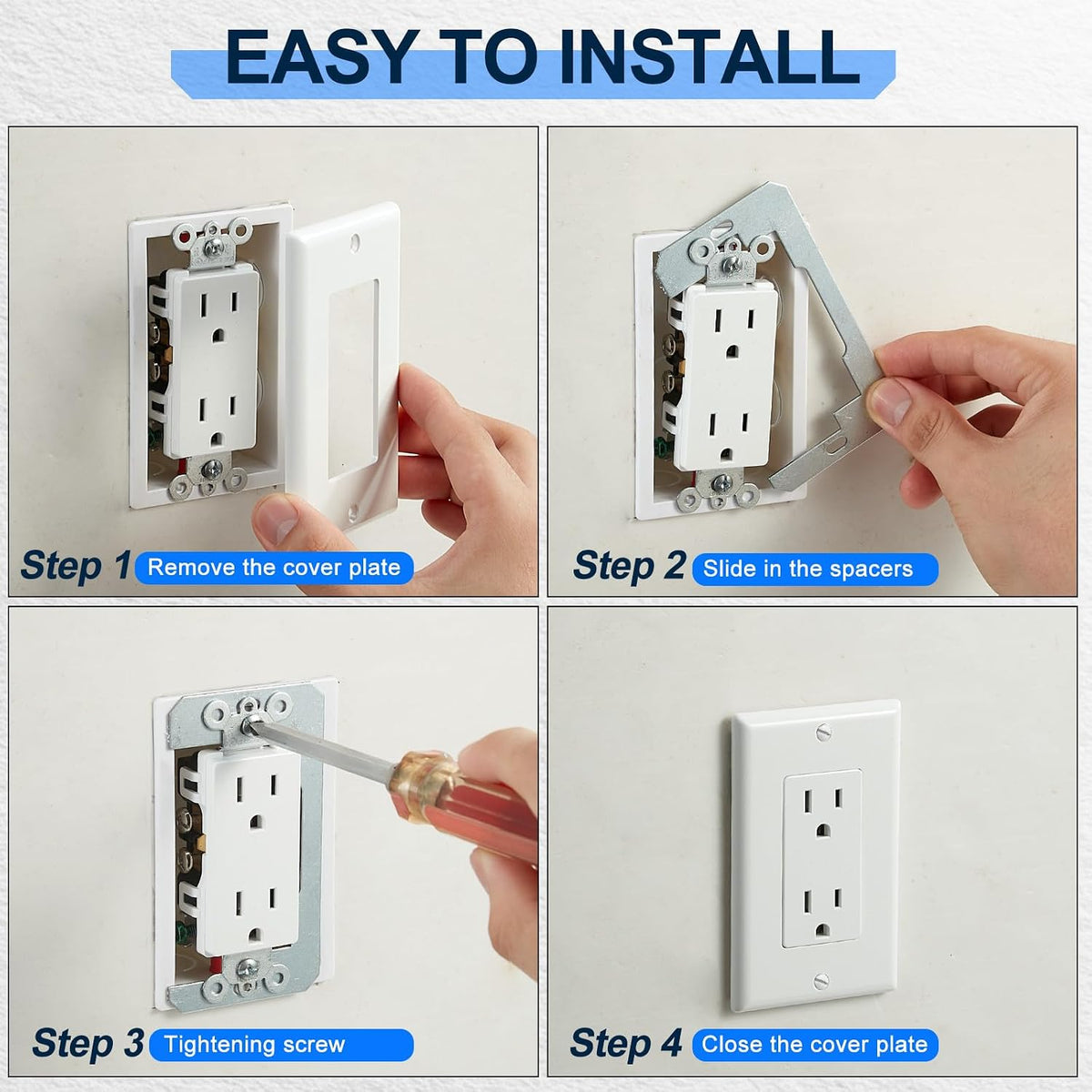 Heavy-Duty Metal Outlet Spacers - Flush-Fit Leveling Plates for Loose & Sunken Wall Outlets