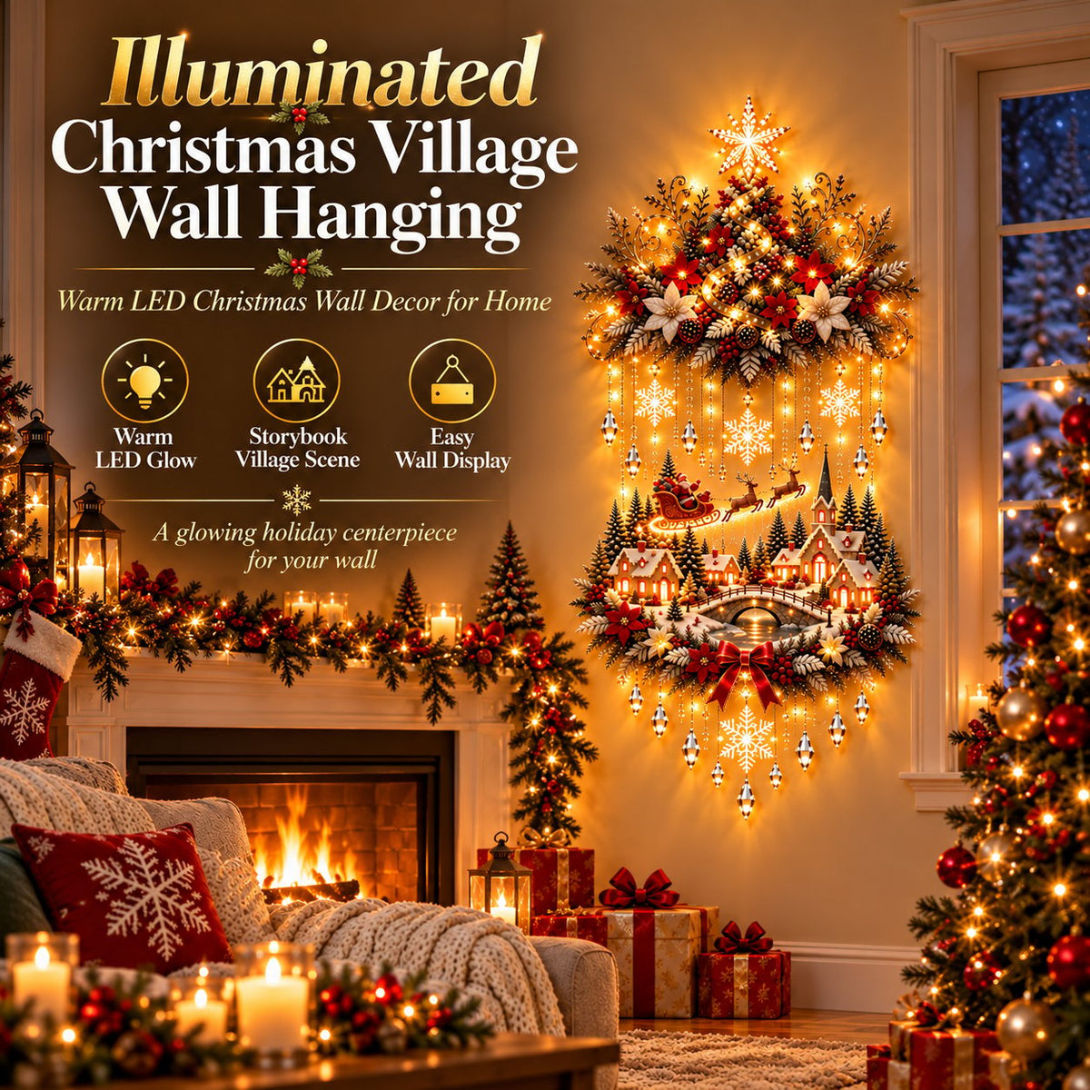 🎄2D Illuminated Christmas Village Wall Hanging – Warm LED Christmas Wall Decor for Home✨️