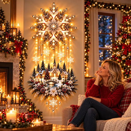 🎄Christmas Snowflake Village Lighted Wall Decor | Cascading Warm Lights for Living Rooms, Entryways & Staircases ✨
