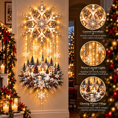 🎄Christmas Snowflake Village Lighted Wall Decor | Cascading Warm Lights for Living Rooms, Entryways & Staircases ✨