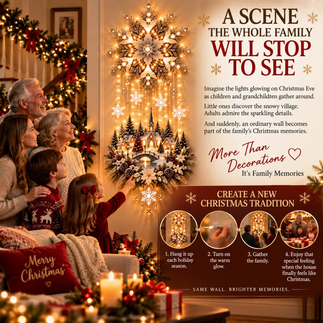 🎄Christmas Snowflake Village Lighted Wall Decor | Cascading Warm Lights for Living Rooms, Entryways & Staircases ✨