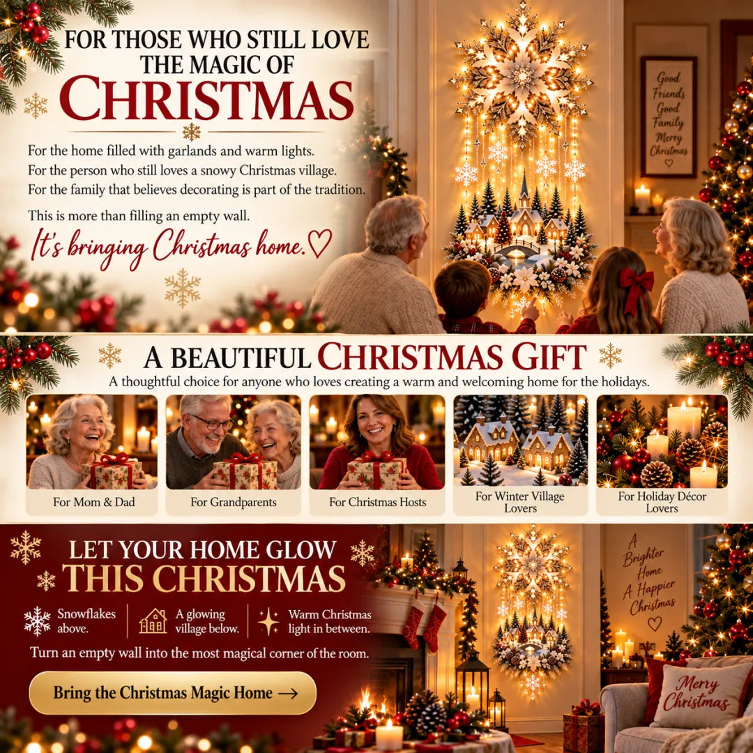 🎄Christmas Snowflake Village Lighted Wall Decor | Cascading Warm Lights for Living Rooms, Entryways & Staircases ✨