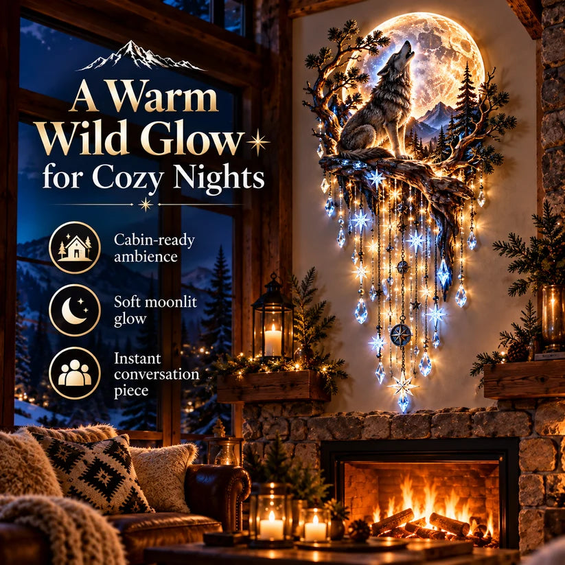 ⏳ Last Day 50% OFF-🐺🌕 Wolf Howling Moon Starfall Wall Light – Bring the Wild Home