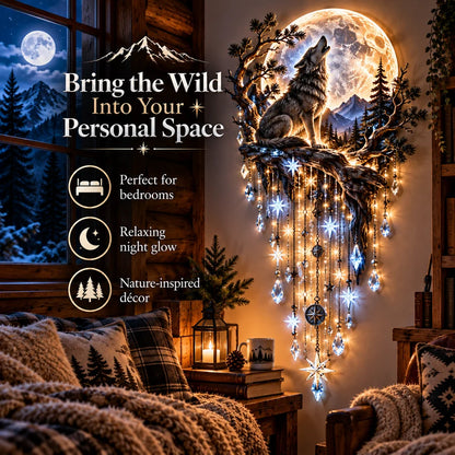 ⏳ Last Day 50% OFF-🐺🌕 Wolf Howling Moon Starfall Wall Light – Bring the Wild Home