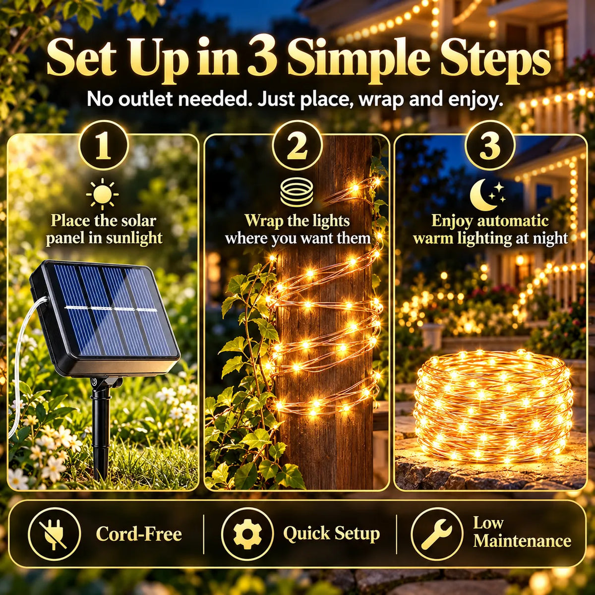 🎁Solar Outdoor String Lights – 72FT 200 LED Fairy Lights with 8 Modes