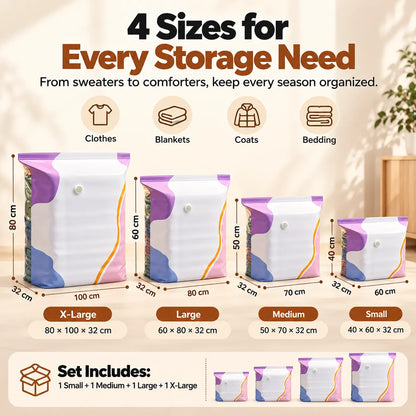 🎁Reusable Vacuum Storage Bags – Pump-Free Space Saver Bags