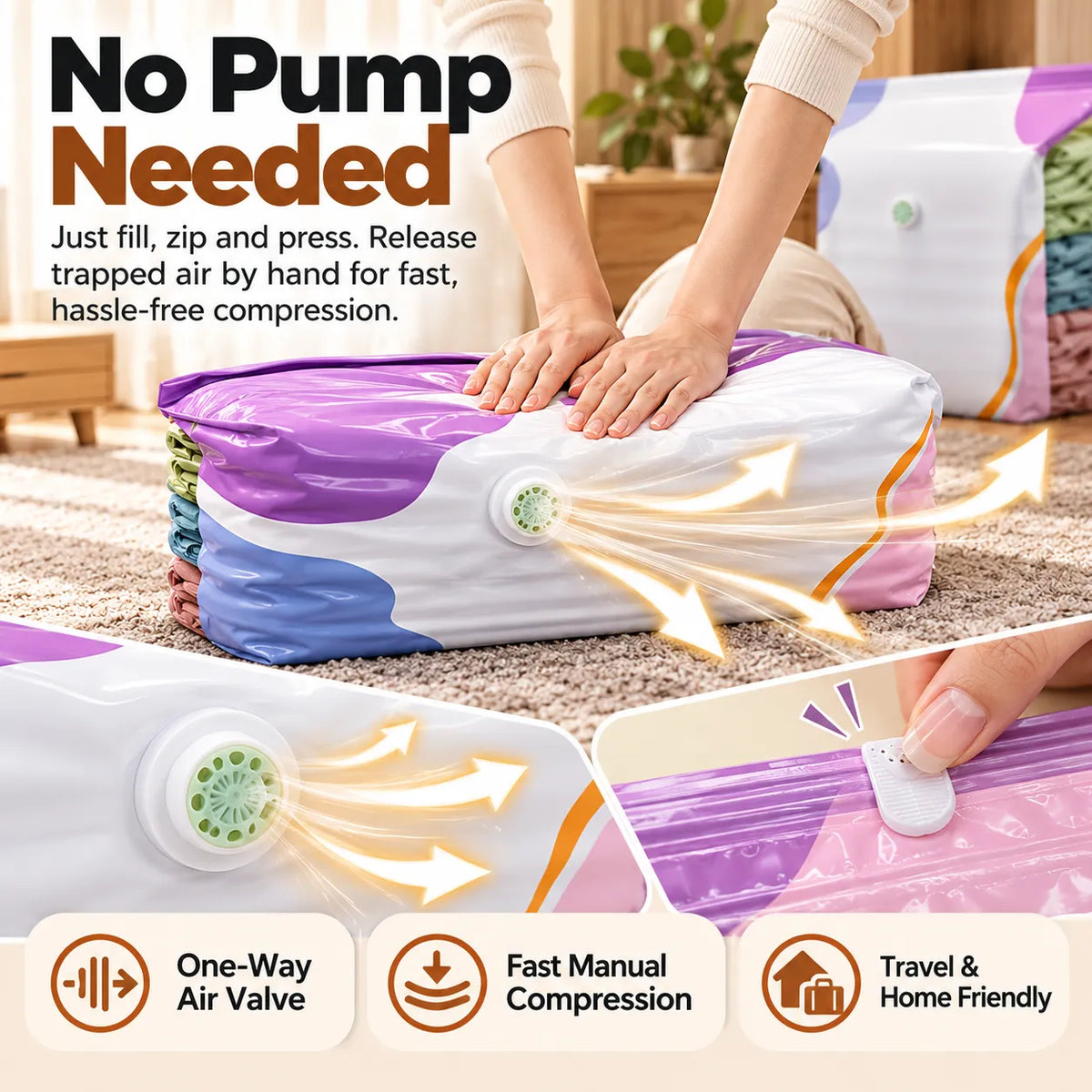 🎁Reusable Vacuum Storage Bags – Pump-Free Space Saver Bags