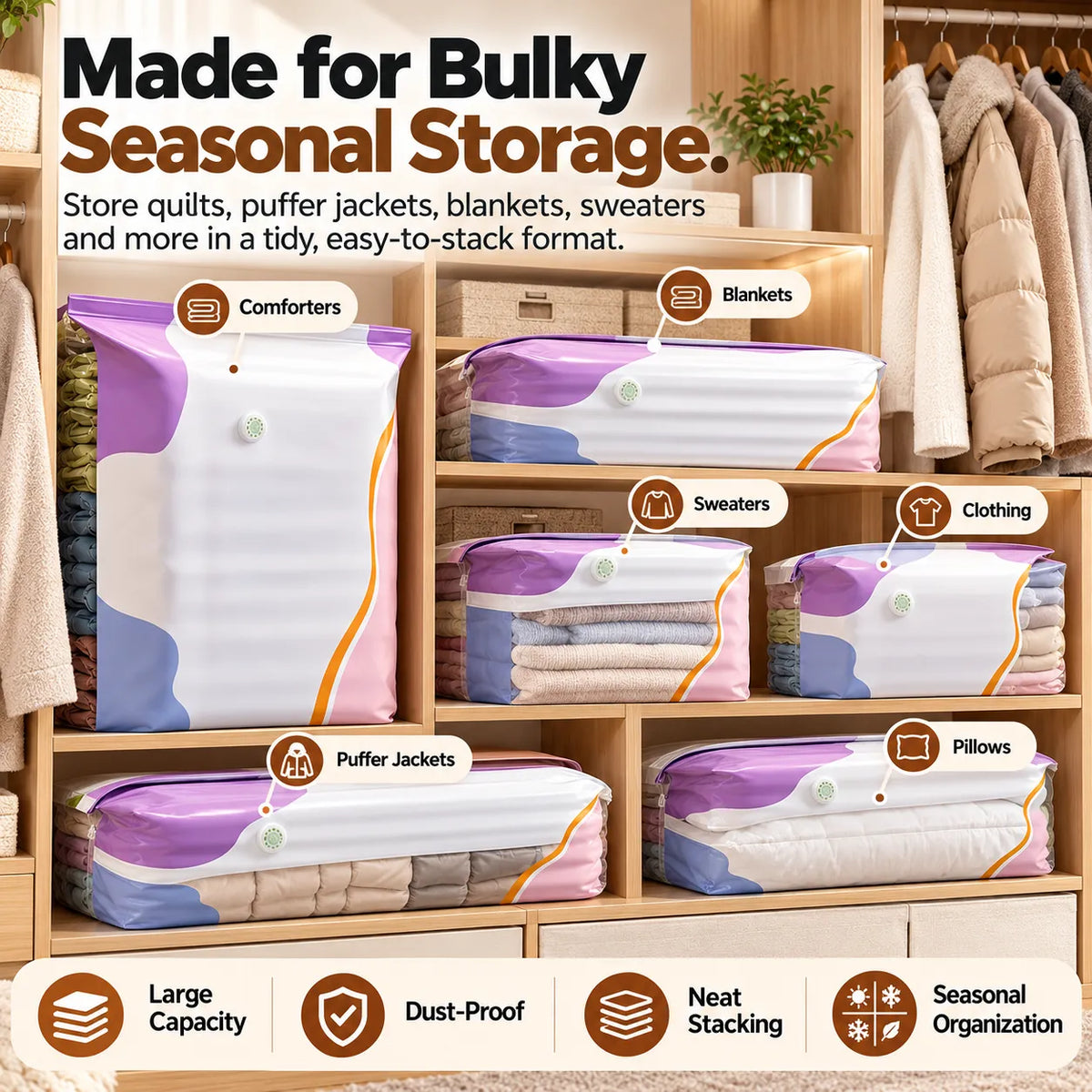 🎁Reusable Vacuum Storage Bags – Pump-Free Space Saver Bags