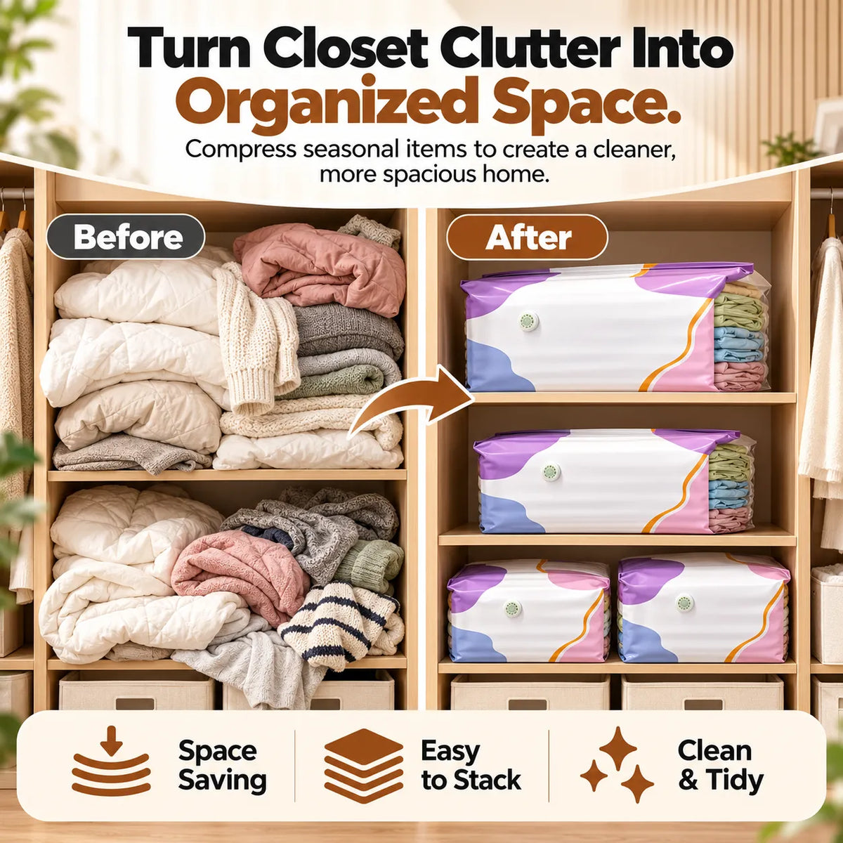 🎁Reusable Vacuum Storage Bags – Pump-Free Space Saver Bags