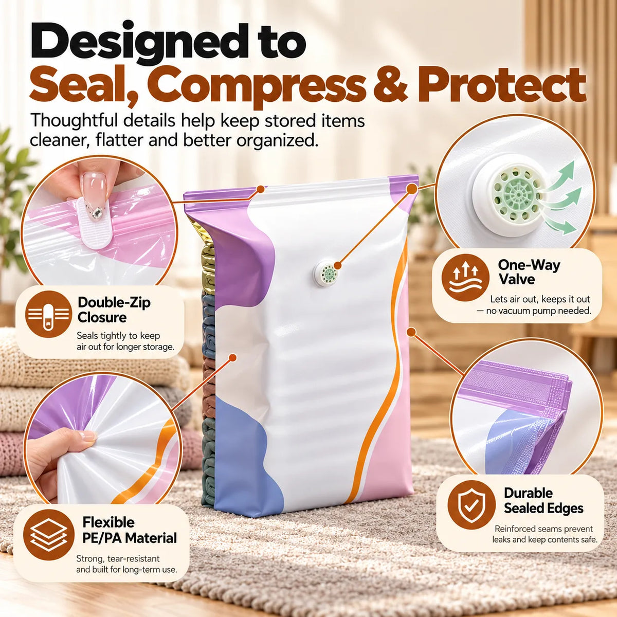 🎁Reusable Vacuum Storage Bags – Pump-Free Space Saver Bags