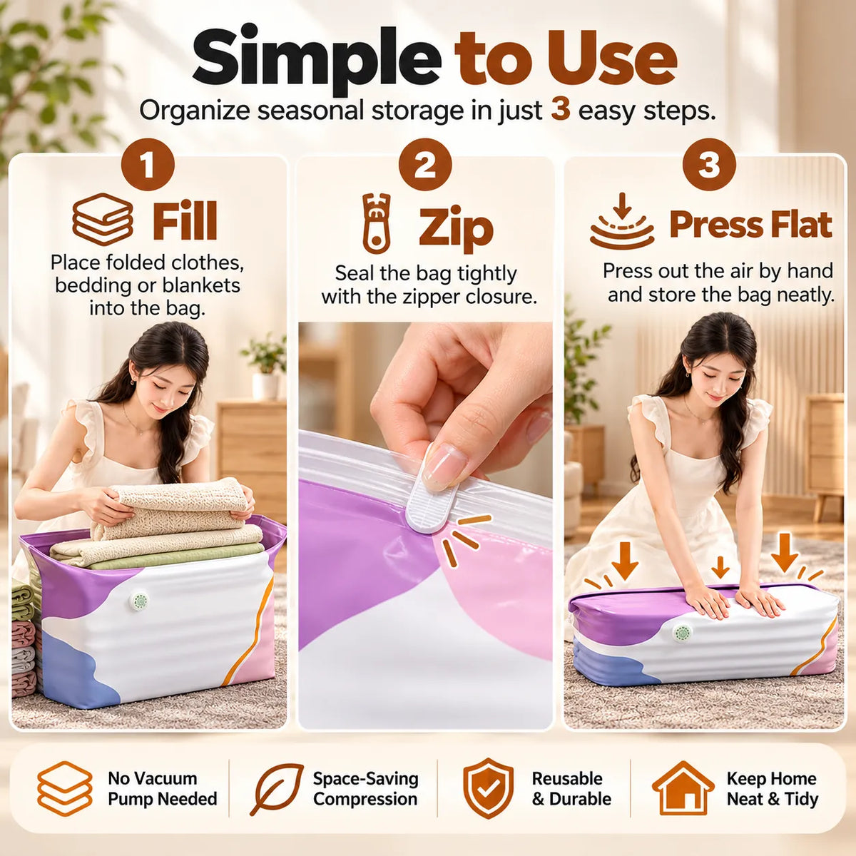 🎁Reusable Vacuum Storage Bags – Pump-Free Space Saver Bags