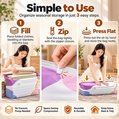 🎁Reusable Vacuum Storage Bags – Pump-Free Space Saver Bags