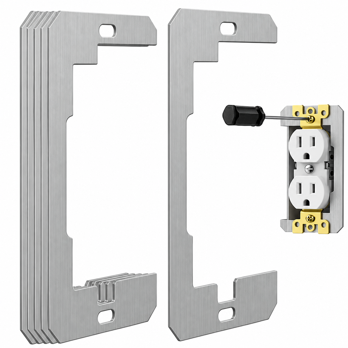 Heavy-Duty Metal Outlet Spacers - Flush-Fit Leveling Plates for Loose & Sunken Wall Outlets