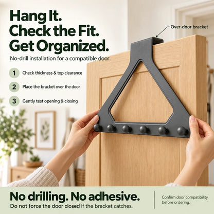 Over-the-Door 6-Hook Organizer – No-Drill Triangle Rack for Clothes, Towels, Hats & Bags