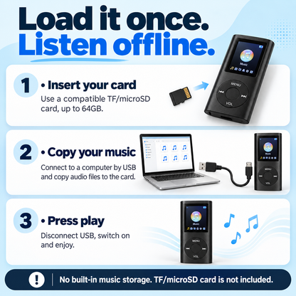 🎵 Pocket MP3 Player – Offline Music, Bluetooth Audio & LCD Screen