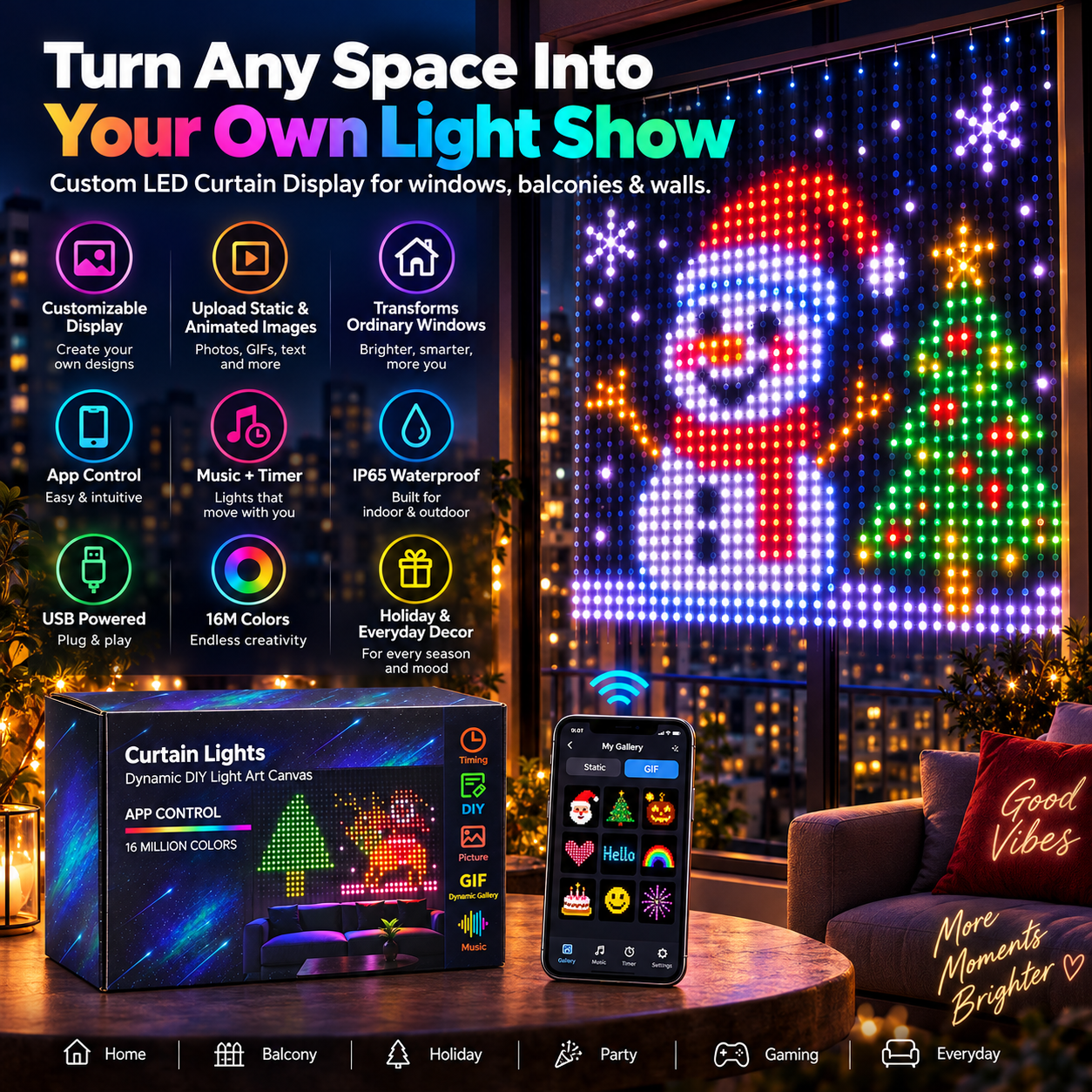 Led Images Video 🎄📱Smart LED Curtain Lights – Upload Your Own Pictures & Animations ...