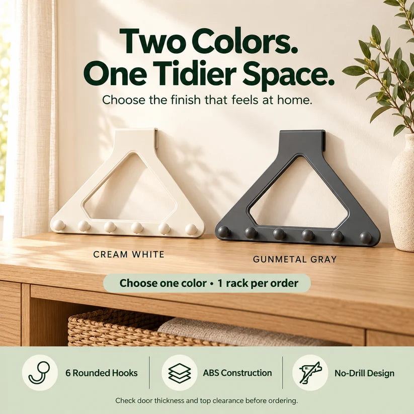 Over-the-Door 6-Hook Organizer – No-Drill Triangle Rack for Clothes, Towels, Hats & Bags