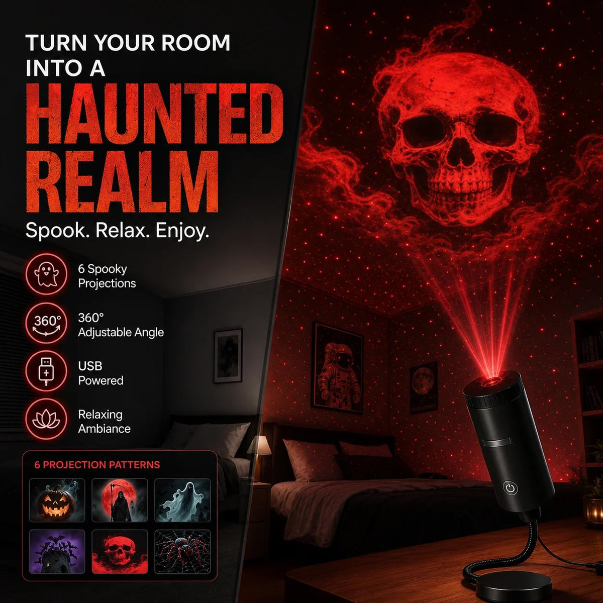 💯Plug-&-Play HD Star Projector: Halloween 6 Different Designs