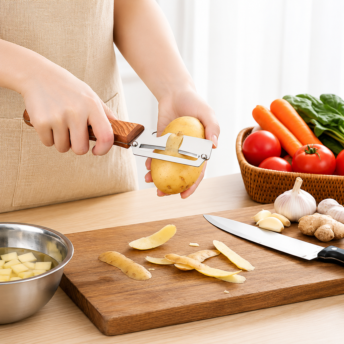 🔥Wooden-Handled Stainless Steel Sharp Peeler