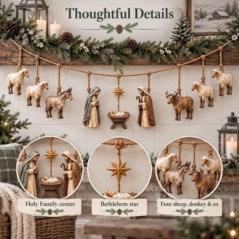 🎄 Handcrafted Wooden Nativity Garland – Rustic Christmas Decor
