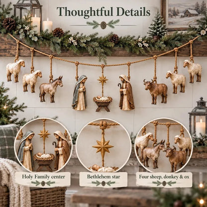 🎄 Handcrafted Wooden Nativity Garland – Rustic Christmas Decor
