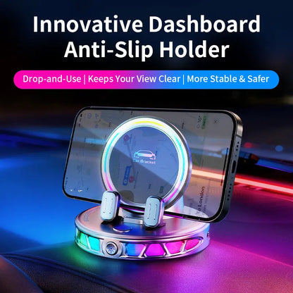 Smart 360° Wireless Charging Car Mount with RGB Ambient Lighting