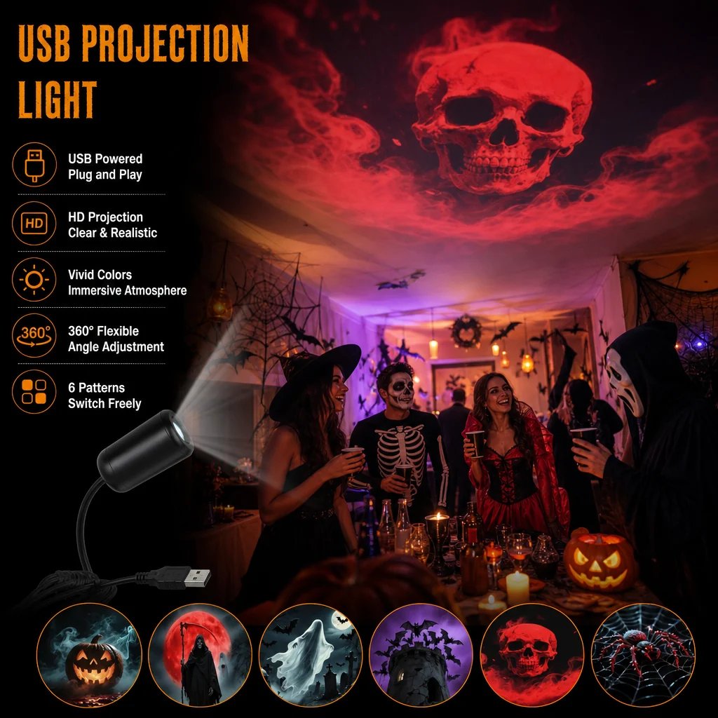 💯Plug-&-Play HD Star Projector: Halloween 6 Different Designs