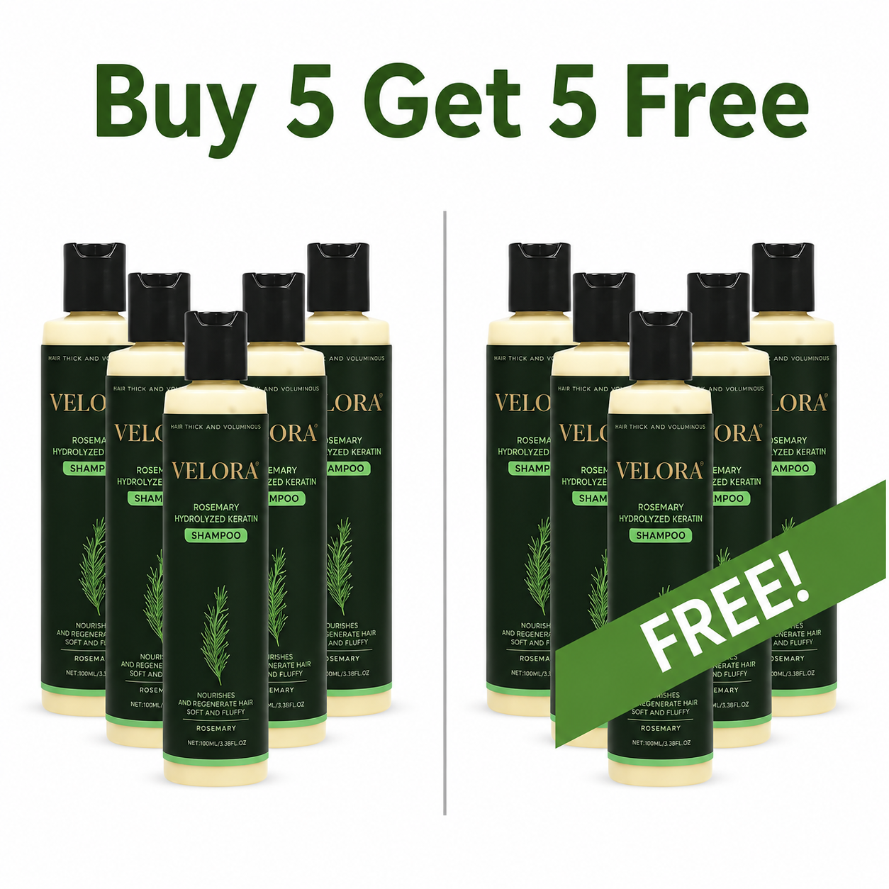 VELORA Rosemary Shampoo, Stimulate Regrowth for Thick Voluminous Hair