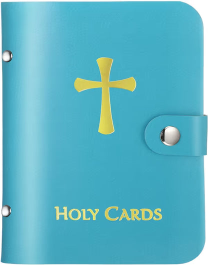 ✝️ Catholic PU Leather Holy Card Holder – Pocket Prayer Card Organizer with Snap Closure